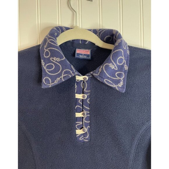 Vineyard Vines Womens Navy Fleece Pullover With Patterned Collar Logo Size S - Picture 4 of 11